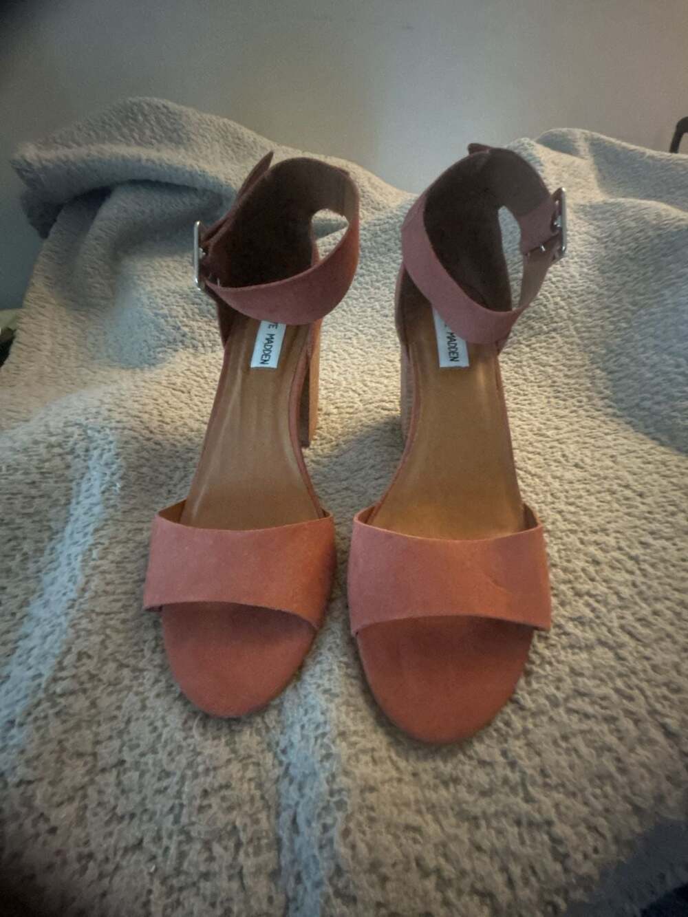 Steve Madden Pink Suede Ankle Strap Block Heel Sandals